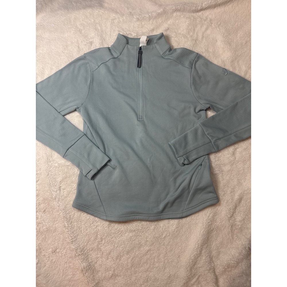 Asics Quarter Zip Pullover Womens Small Blue Excellent Grid Fleece